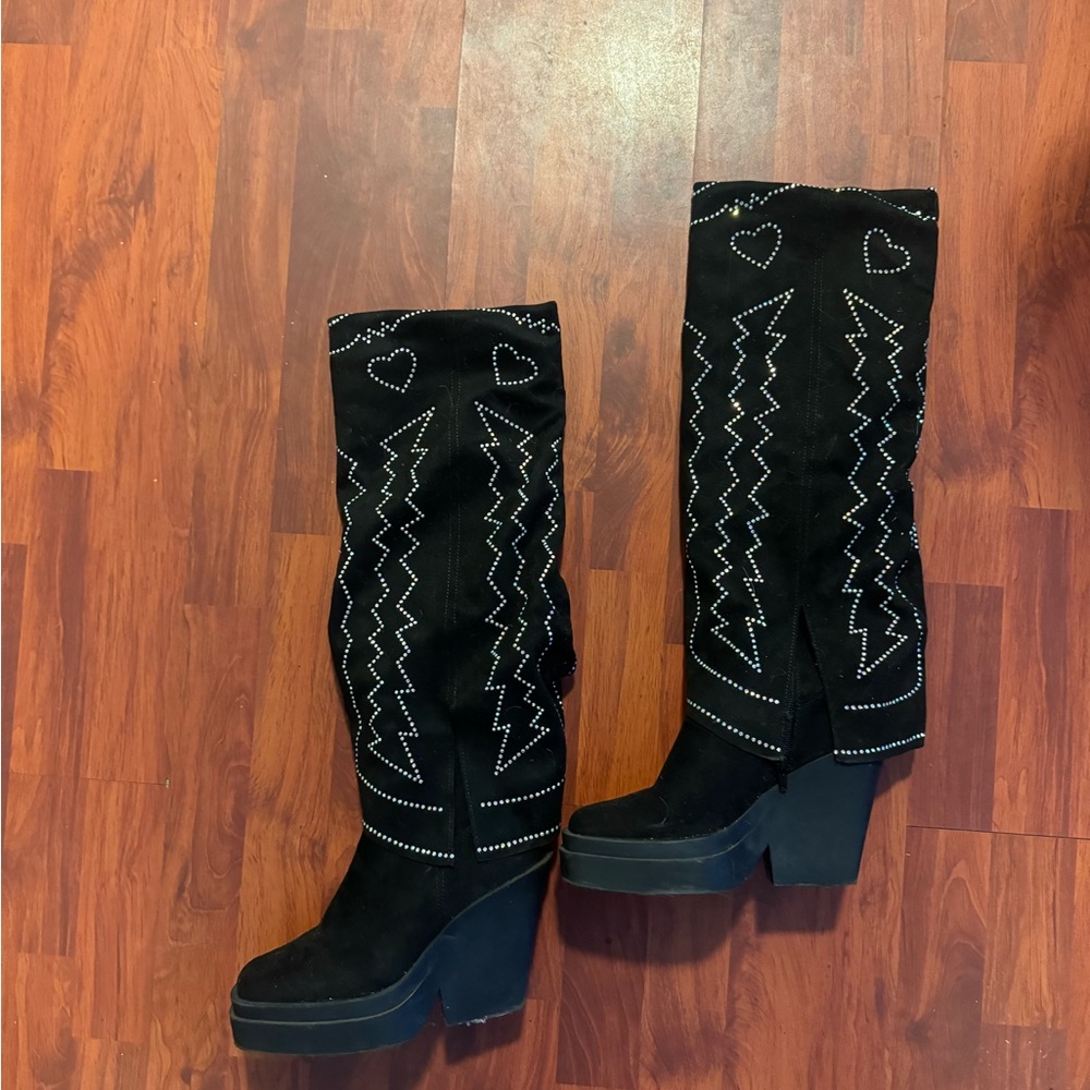 Black Suede Embellished Women's Rave Boots